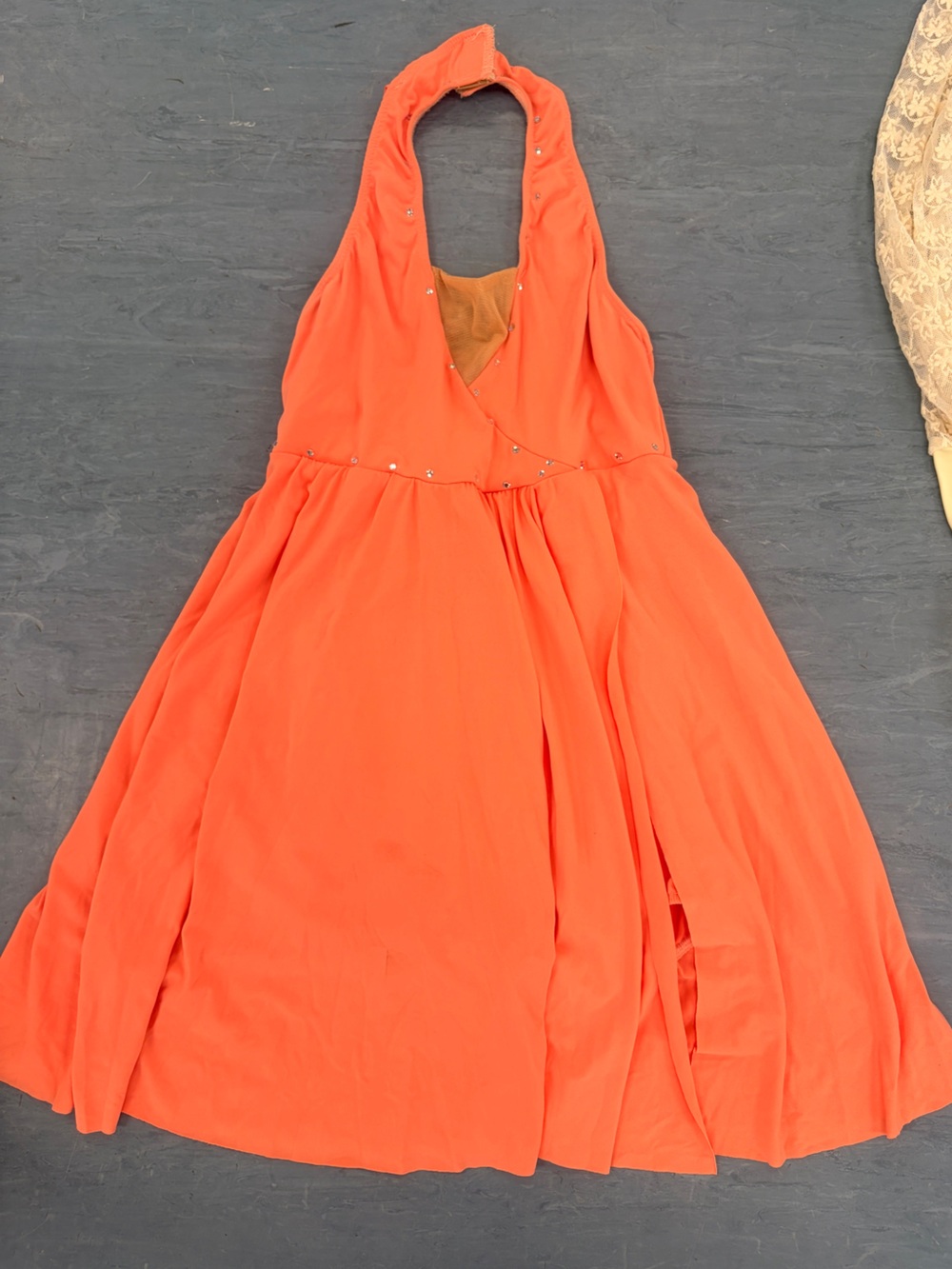 Backless Halter Orange Maxi Dress with Subtle Embellishments